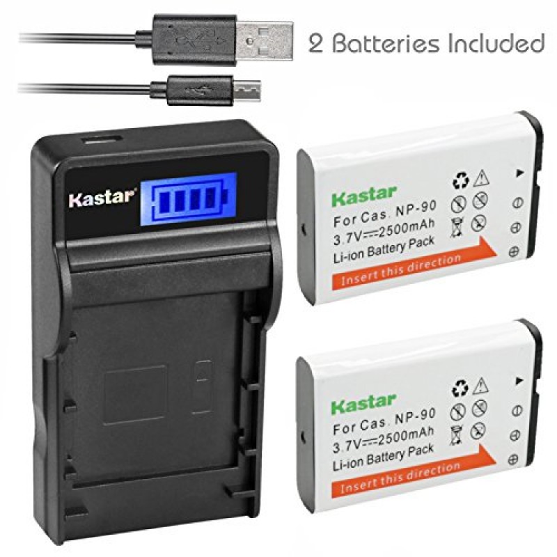 4-Pack and Charger Kit for Casio NP-90 work with Casio Exilim EX-H10 EX-H15 EX-H20G EX-H20GBK EX-H20GSR EX-FH100 EX-FH100BK Cameras Kastar Battery 