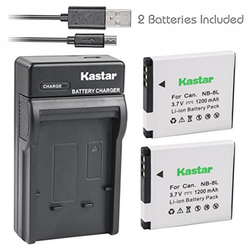 schors meerderheid lood Kastar Battery (X2) & Slim USB Charger for Canon NB-8L, NB8L, CB-2LAE and Canon  PowerShot A2200, PowerShot A3000 IS, PowerShot A3100 IS, PowerShot A3200  IS, PowerShot A3300 IS Cameras - NB-8L -