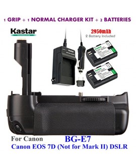 Kastar Pro Multi-Power Vertical Battery Grip (Replacement for BG-E7) + 2x LP-E6 Replacement Batteries + Charger Kit for Canon EOS 7D (Not for Mark II) Digital SLR Camera