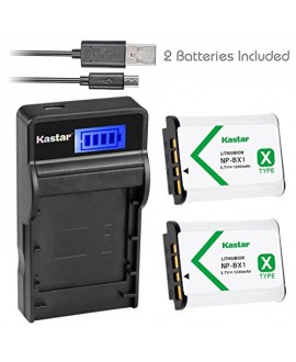 Kastar Battery (X2) & SLIM LCD Charger for Sony NP-BX1 and Cyber-shot DSC-HX50V HX300 RX1 RX1R RX100 RX100 II RX100M II RX100 III RX100M3 WX300, HDR-AS10 AS15 AS30V AS100V AS100VR CX240 Camera
