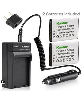 Kastar Battery X2 & AC Travel Charger for Samsung SLB-0837B SLB-0837(B) Samsung Digimax L70 Digimax L83T L85T Samsung Digimax L201 L301 Digimax NV8 Digimax NV10 Digimax NV15 Digimax NV20 Digimax SL201