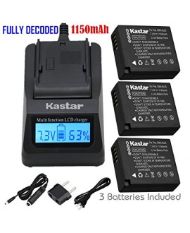 Kastar Ultra Fast Charger(3X faster) Kit and Battery (3-Pack) for Panasonic DMW-BLE9, DMW-BLE9E, DMW-BLE9PP, DMW-BLG10 work with Panasonic Lumix DMC-GF3, DMC-GF5, DMC-GF6, DMC-GX7, DMC-LX100 Cameras [Over 3x faster than a normal charger with portable USB 