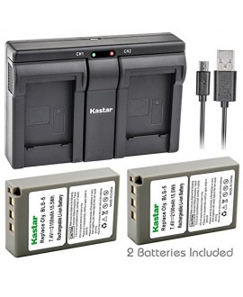 Kastar BLS5 2x Battery + USB Dual Charger for Olympus BLS-5 PS-BLS5 Olympus OM-D E-400 E-410 E-420 E-450 E-600 E-620 E-P1 E-P2 E-P3 E-PL1 E-PL2 E-PLE15 E-PM1 E-PM2 E-M10 E-PL6 E-PL5 stylus 1 Camera