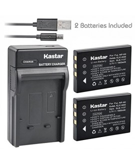 Kastar Battery (X2) & Slim USB Charger for Samsung SLB-1137 Fujifilm NP-60 Kodak KLIC-5000 Olympus Li-20B & Samsung U-CA3 U-CA4 U-CA401 U-CA5 U-CA501 U-CA505 V10 V700 V800, Olympus AZ-1, AZ-2 + more