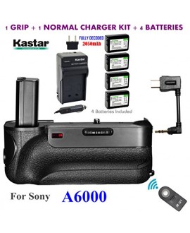 Kastar Infrared Remote Control Pro Vertical Battery Grip (Built-In 2.4G Wireless Contro) + 4 x NP-FW50 Replacement Batteries + Charger Kit for Sony ILCE-A6000 / A6000 Digital SLR Camera