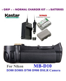 Kastar Pro Multi-Power Vertical Battery Grip (Replacement for MB-D10) + 2x EN-EL3e Replacement Batteries + Charger Kit for Nikon D300 D300S D700 D900 Digital SLR Camera