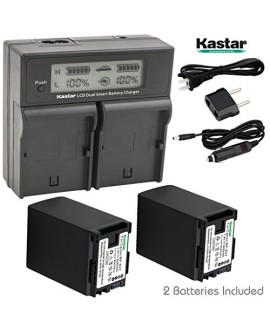 Kastar LCD Dual Fast Charger & 2 x Battery for Canon BP-827 and VIXIA HF G10, G20, M30, M31, M32, M40, M41, S10, S11, S20, S21, S30, S100, S200, HF20, HF21, HF100, HF100, HF200, HG20, HG21, XA10