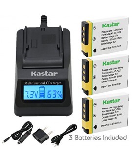 Kastar Ultra Fast Charger(3X faster) Kit and Battery (3-Pack) for Kodak KLIC-7003, K7003, and GE GB-40 work for Kodak EasyShare M380, EasyShare M381, EasyShare M420, EasyShare V803, EasyShare V1003, EasyShare Z950 and GE E1030, E1040, E1050TW, E1240, E125