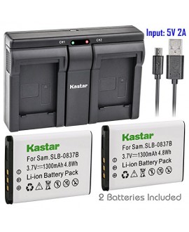 Kastar 2x Battery + USB Dual Charger for Samsung SLB-0837B SLB-0837(B) Samsung Digimax L70 Digimax L83T L85T Samsung Digimax L201 L301 Digimax NV8 Digimax NV10 Digimax NV15 Digimax NV20 Digimax SL201
