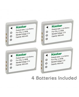Kastar Battery (4-Pack) for Olympus Li-80B and Konica Minolta NP-900 work with Olympus T-100,t-110,x-36 and Konica Minolta DiMAGE E40, E50, KYOCERA EZ4033 etc. Cameras