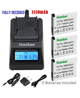 Kastar Ultra Fast Charger(3X faster) Kit and Battery (3-Pack) for Panasonic DMW-BCN10, DMW-BCN10E, DMW-BCN10PP work for Panasonic Lumix DMC-LF1, Lumix DMC-LF1K, Lumix DMC-LF1W Digital Cameras [Over 3x faster than a normal charger with portable USB charge 