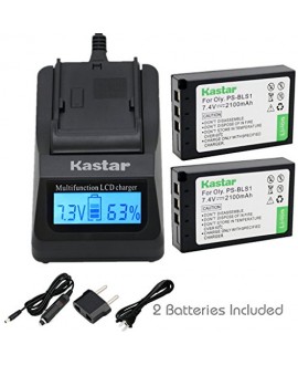 Kastar Ultra Fast Charger(3X faster) Kit and Battery (2-Pack) for Olympus BLS-1, PS-BLS1 work for Olympus E-400 E-410 E-420 E-450 E-600 E-620 E-P1 E-P2 E-P3 E-PL1 E-PL3 E-PM1 Cameras [Over 3x faster than a normal charger with portable USB charge function]