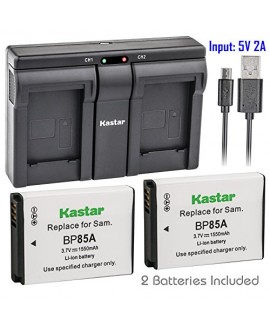 Kastar 2x Battery + USB Dual Charger for Samsung EA-BP85A EA-BP85A/E Samsung BP85A Samsung EC-SH100ZBPBUS EC-SH100ZBPRUS EC-SH100ZBPSUS Samsung PL210 Samsung SH100 Samsung ST200 ST200F Samsung WB210