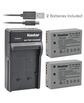 Kastar Battery (X2) & Slim USB Charger for Canon NB-10L, NB10L and PowerShot SX40 HS SX40HS, SX50 HS SX50HS, G1 X G1X, Powershot G15, PowerShot G16 Digital Cameras