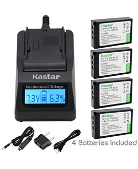Kastar Ultra Fast Charger(3X faster) Kit and Battery (4-Pack) for Olympus BLS-1, PS-BLS1 work for Olympus E-400 E-410 E-420 E-450 E-600 E-620 E-P1 E-P2 E-P3 E-PL1 E-PL3 E-PM1 Cameras [Over 3x faster than a normal charger with portable USB charge function]