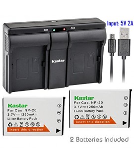 Kastar NP-20 Battery + Charger for Casio Exilim EX-M2 EX-M20 EX-S1 EX-S2 EX-S3 EX-S20 EX-S100 EX-S500 EX-S600 EX-S770 EX-S880 EX-Z4 EX-Z5 EX-Z6 EX-Z7 EX-Z8 EX-Z11 EX-Z60 EX-Z65 EX-Z70 EX-Z75 EX-Z77