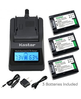 Kastar Ultra Fast Charger(3X faster) Kit and Battery (3-Pack) for Sony NP-FV30, NP-FV40, NP-FV50 work with Sony DCR-SR88, SX85, FDR-AX100, HDR-CX160, CX190, CX380, CX430V, CX520V, CX550V, CX560V, CX580V, CX700V, CX760V, CX900, HC9, PJ260V, PJ340, PJ380, P