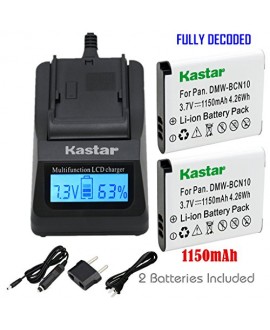 Kastar Ultra Fast Charger(3X faster) Kit and Battery (2-Pack) for Panasonic DMW-BCN10, DMW-BCN10E, DMW-BCN10PP work for Panasonic Lumix DMC-LF1, Lumix DMC-LF1K, Lumix DMC-LF1W Digital Cameras [Over 3x faster than a normal charger with portable USB charge 