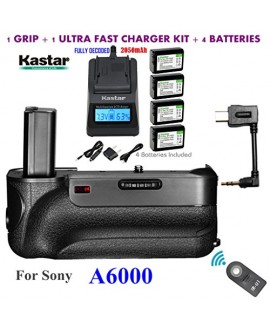 Kastar Infrared Remote Control Pro Vertical Battery Grip (Built-In 2.4G Wireless Contro) + 4 x NP-FW50 Replacement Batteries + Ultra Fast Charger Kit for Sony ILCE-A6000 / A6000 Digital SLR Camera