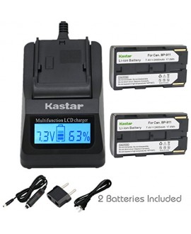 Kastar Fast Charger + BP911 Battery (2-Pack) for Canon BP-911, BP-911K, BP-914, BP-915 and Canon ES6500V, ES7000es, ES7000V, ES8000V, ES8100V, ES8200V, ES8400V, ES8600 Camera