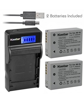 Kastar Battery (X2) & SLIM LCD Charger for Canon NB-10L, NB10L and PowerShot SX40 HS SX40HS, SX50 HS SX50HS, G1 X G1X, Powershot G15, PowerShot G16 Digital Cameras