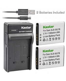 Kastar Battery X2 & Slim USB Charger for Samsung SLB-0837B SLB-0837(B) Samsung Digimax L70 Digimax L83T L85T Samsung Digimax L201 L301 Digimax NV8 Digimax NV10 Digimax NV15 Digimax NV20 Digimax SL201