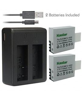 Kastar Battery (X2) + Dual USB Charger for SJ4000 SJ5000 SJ6000 SJ7000 SJ8000 and SJCAM GeekPro ABLEGRID Waterproof Sports HD Action Camera Camcorder