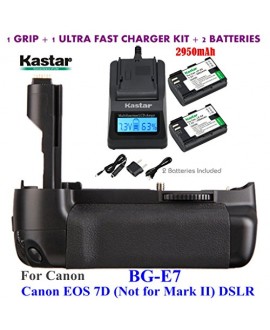 Kastar Pro Multi-Power Vertical Battery Grip (Replacement for BG-E7) + 2x LP-E6 Replacement Batteries + Ultra Fast Charger Kit for Canon EOS 7D (Not for Mark II) Digital SLR Camera
