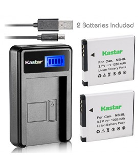 Kastar Battery (X2) & LCD Slim USB Charger for Canon NB-8L, NB8L, CB-2LAE and Canon PowerShot A2200, PowerShot A3000 IS, PowerShot A3100 IS, PowerShot A3200 IS, PowerShot A3300 IS Cameras