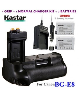 Kastar Pro Multi-Power Vertical Battery Grip (Replacement for BG-E8) + 2x LP-E8 Replacement Batteries + Charger Kit for Canon EOS 550D EOS 600D EOS 650D EOS 700D and Rebel T2i T3i T4i T5i SLR Cameras