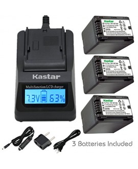 Kastar Fast Charger and Battery (3-Pack) for Panasonic VW-VBT380 and HC-V110 V130 V160 V180 HC-V201 V210 V250 HC-V380 HC-V510 V520 V550 HC-V710 V720 V750 V770 HC-VX870 HC-VX981 HC-W580 W850 HC-WXF991