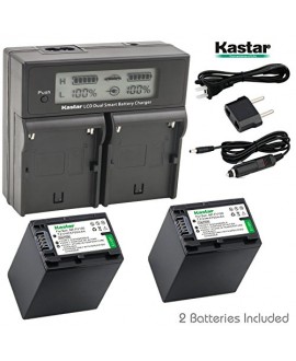 Kastar LCD Dual Smart Fast Charger & 2 x Battery for Sony NP-FV100, NP-FH100, NPFV100, NPFH100, FV100, FH100 and HDR-CX110, CX130/B, CX160/B, XR160, CX360V, CX560V, CX700V, PJ10, HDR-PJ30V, HDR-PJ50V