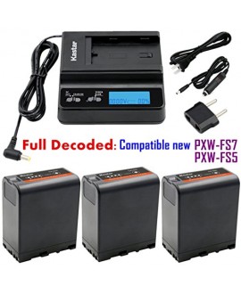 Kastar Fast Charger and BP-U66 Battery (3X) for Sony BP-U90 BP-U60 BP-U30 and PXW-FS7/FS5/X180 PMW-100/150/150P/160 PMW-200/300 PMW-EX1/EX1R PMW-EX3/EX3R PMW-EX160 PMW-EX260 PMW-EX280 PMW-F3/F3K/F3L