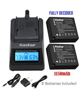 Kastar Ultra Fast Charger(3X faster) Kit and Battery (2-Pack) for Panasonic DMW-BLE9, DMW-BLE9E, DMW-BLE9PP, DMW-BLG10 work with Panasonic Lumix DMC-GF3, DMC-GF5, DMC-GF6, DMC-GX7, DMC-LX100 Cameras [Over 3x faster than a normal charger with portable USB 