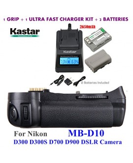Kastar Pro Multi-Power Vertical Battery Grip (Replacement for MB-D10) + 2x EN-EL3e Replacement Batteries + Ultra Fast Charger Kit for Nikon D300 D300S D700 D900 Digital SLR Camera