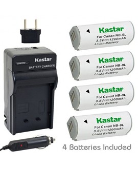 Kastar Battery (4-Pack) and Charger Kit for Canon NB-9L and Canon PowerShot N, N2, SD4500, SD4500 IS, ELPH 510 HS, ELPH 520 HS, ELPH 530 HS Cameras
