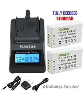 Kastar Ultra Fast Charger(3X faster) Kit and Battery (2-Pack) for Nikon EN-EL22, MH-29 work with Nikon 1 J4, Nikon 1 S2 Cameras [Over 3x faster than a normal charger with portable USB charge function]