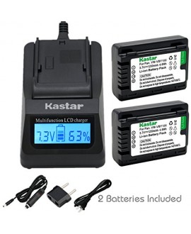 Kastar Ultra Fast Charger(3X faster) Kit and VW-VBY100 Battery (2-Pack) for Panasonic VW-VBY100 and Panasonic HC-V110 V110K V110G V201 V201K Cameras [with portable USB charge function]