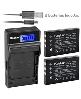 Kastar Battery (X2) & SLIM LCD Charger for Samsung SLB-1137 Fujifilm NP-60 Kodak KLIC-5000 Olympus Li-20B & Samsung U-CA3 U-CA4 U-CA401 U-CA5 U-CA501 U-CA505 V10 V700 V800, Olympus AZ-1, AZ-2 + more