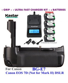 Kastar Pro Multi-Power Vertical Battery Grip (Replacement for BG-E7) + 4x LP-E6 Replacement Batteries + Ultra Fast Charger Kit for Canon EOS 7D (Not for Mark II) Digital SLR Camera