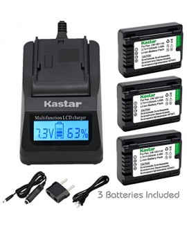 Kastar Ultra Fast Charger(3X faster) Kit and VW-VBY100 Battery (3-Pack) for Panasonic VW-VBY100 and Panasonic HC-V110 V110K V110G V201 V201K Cameras [with portable USB charge function]