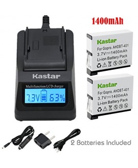 Kastar Ultra Fast Charger(3X faster) Kit and Battery (2-Pack) for GoPro HERO4 and GoPro AHDBT-401, AHBBP-401 Sport Cameras [Over 3x faster than a normal charger with portable USB charge function]