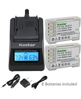 Kastar Ultra Fast Charger(3X faster) Kit and Battery (2-Pack) for Olympus BLM-5, PS-BLM5 work with Olympus C-8080 C-7070 C-5060 E1 E3 E5 E300 E330 E500 E510 E520 Digital Cameras [Over 3x faster than a normal charger with portable USB charge function]