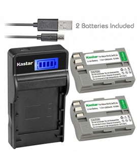 Kastar Battery (X2) & SLIM LCD Charger for Nikon EN-EL3e, ENEL3E, EN-EL3a, EN-EL3, MH-18, MH-18a and Nikon D50, D70, D70s, D80, D90, D100, D200, D300, D300S, D700 Cameras