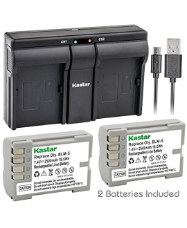 Kastar BLM5 2x Battery + USB Dual Charger for Olympus BLM-5, PS-BLM5 and Olympus C-8080, C-7070, C-5060, E1, E3, E5, E300, E330, E500, E510, E520 Digital Camera
