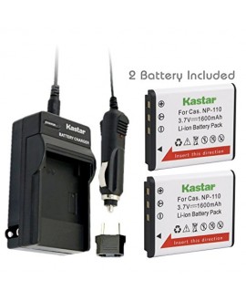 Kastar CNP110 Battery (2-Pack) + Charger for Casio NP-110, NP110 and Casio Exilim EX-FC200S, EX-Z2000, EX-Z3000, EX-ZR10, EX-ZR15, EX-ZR20 Camera