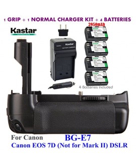 Kastar Pro Multi-Power Vertical Battery Grip (Replacement for BG-E7) + 4x LP-E6 Replacement Batteries + Charger Kit for Canon EOS 7D (Not for Mark II) Digital SLR Camera