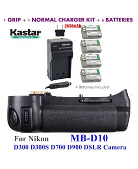 Kastar Pro Multi-Power Vertical Battery Grip (Replacement for MB-D10) + 4x EN-EL3e Replacement Batteries + Charger Kit for Nikon D300 D300S D700 D900 Digital SLR Camera