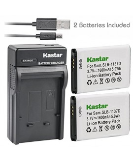Kastar Battery (X2) & Slim USB Charger for Samsung SLB-1137D Samsung i80 Samsung i85 Samsung i100 Samsung L74 Samsung Wide NV11 Wide NV24HD Wide NV30 Wide NV40 Wide NV100HD Wide NV103 Wide NV106 HD
