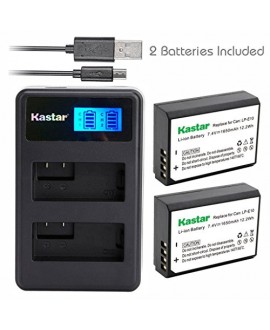 Kastar Battery (X2) & LCD Dual Slim Charger for Canon LP-E10, LC-E10 and Canon EOS 1100D, EOS 1200D, EOS Rebel T3, EOS Rebel T5, EOS Kiss X50, EOS Kiss X70 DSLR Camera & Canon LPE10 Grip